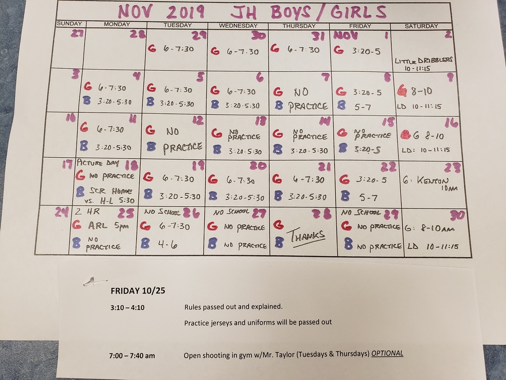 J.H. Basketball Schedule